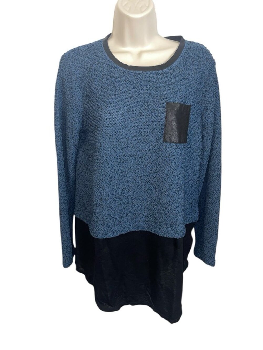 Style & Co. Women's Size Small Layered-Look Top in Blue/Black Marl Retail $49.50